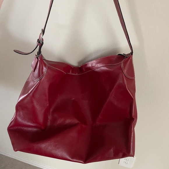 J. Jill Red Leather Weekender Travel Bag - Used - Picture 5 of 8